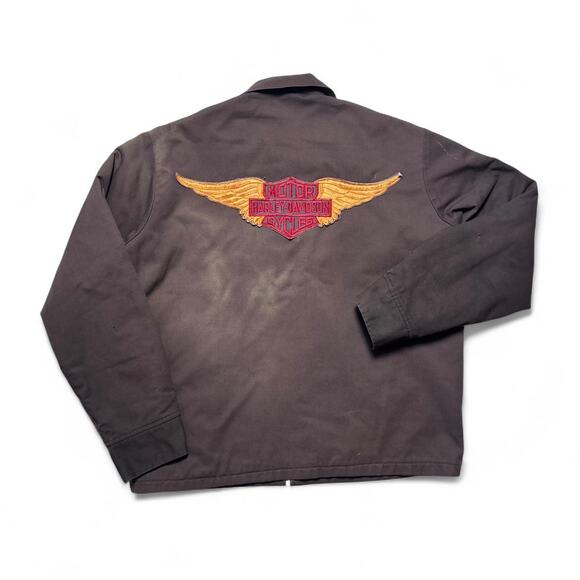 Custom Harley Davidson Patch 70s Vintage Canvas Quilt Lined Work Coat Jacket L - Picture 1 of 8